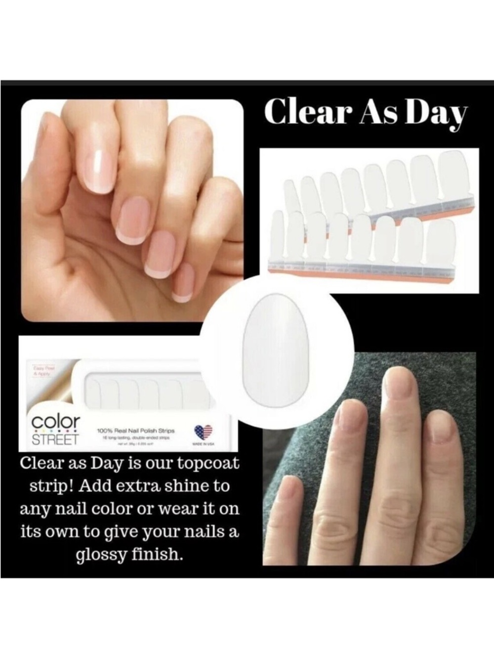 Color Street 32 nail polish strips, clear topcoat “clear as day” FMC166 NIP